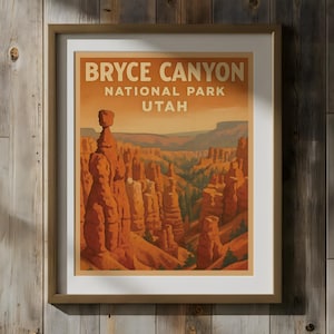 Póster del Parque Nacional Bryce Canyon: Impresión vintage de viaje a Utah (descarga digital)