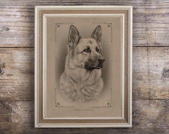 German Shepherd Vintage-Style Dog Print – Instant Download