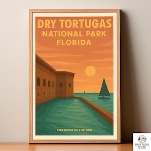 Plakat z Parku Narodowego Dry Tortugas na Florydzie, Fort Jefferson (pobranie cyfrowe)
