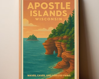 Apostle Islands Travel Poster: Vintage Wisconsin Lake Superior Art (Digital Download)