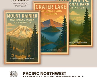 Posterset Pacific Northwest National Park, vintage reiskunst (digitale download)