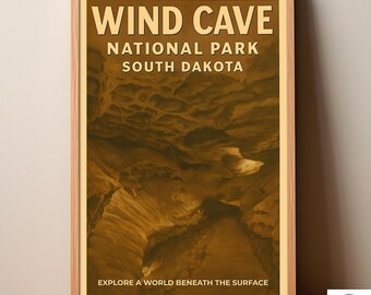 Póster del Parque Nacional Wind Cave, lámina artística de Dakota del Sur, descarga digital