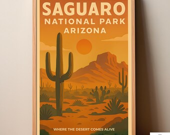 Poster Nationaal park Saguaro, muurkunst Arizona Desert, digitale downloadprint