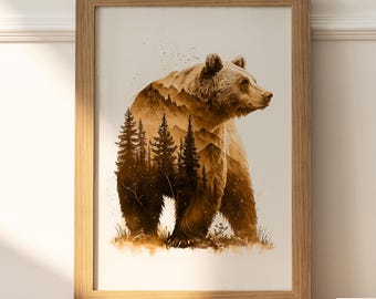 Grizzly Bear Art Print: Rustic Cabin Wildlife Decor (Digital Download)