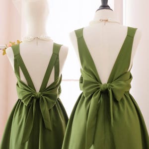 Moss Green bridesmaid dresses Green party dress Prom Cocktail wedding guest short dress Backless bow back dress Summer dress Customize