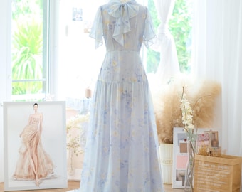 Romantic Vintage-inspired Floral Maxi Dress Light Blue Chiffon, Flowy & Elegant Gown - Etsy Romantic Vintage-inspired Floral Maxi Dress Light Blue Chiffon, Flowy & Elegant Gown - Etsy