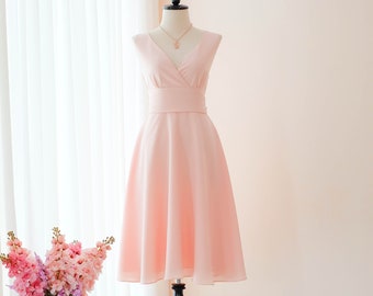 Abito rosa cipria, Abito midi rosa da damigella, Abiti da tè, Abiti da invitata a nozze, Abito estivo primaverile, Ispirato al vintage