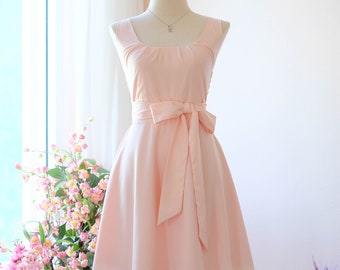 Pink bridesmaid dress Blush Pink dress Vintage wedding dress Tea dress Pink party dress wedding guest dress anniversary dress sundress