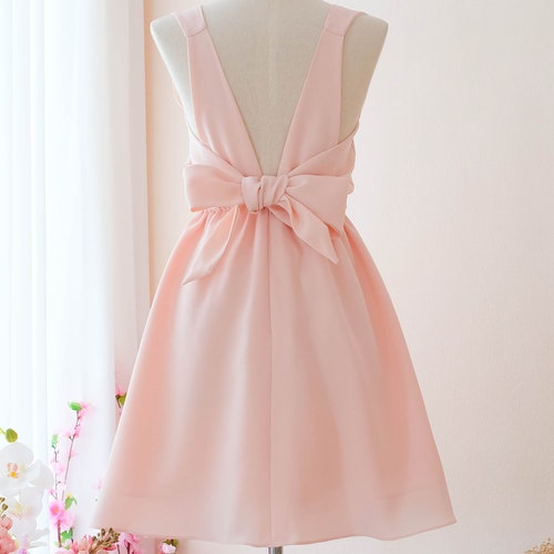 Pink Blush Bridesmaid Dress Short Summer Dress Backless Bow - Etsy