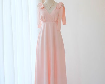 Pink blush bridesmaid dress Pink Maxi party dress simple wedding party cocktail dress bow floor length bridesmaid dresses pink dress