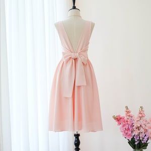 Pink blush midi dress , backless bridesmaid pink dress , spring summer wedding outfits, party cocktail tea dress