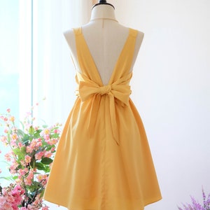 Mustard Yellow Backless Dress: Bow Back, Prom, Cocktail, Wedding Guest