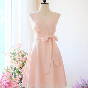 Pink dress Blush bridesmaid dresses Vintage short party prom dress Wedding guest dress Spring Summer sundress