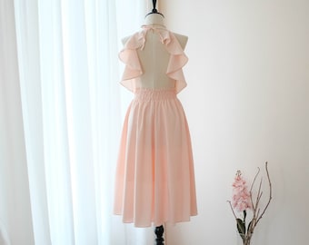 Pink Blush Bridesmaid Dress , Party Wedding Guest Dress , Backless Dress ,  Halter Dress , Cocktail Midi Dress - Etsy Israel