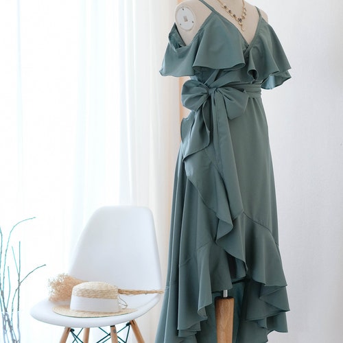 Forest Green Bridesmaid Dress Midi Party Dress Drop - Etsy