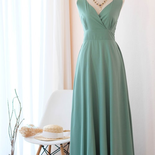 Sage Green Dress Green Bridesmaid Dress Long Prom Party Dress | Etsy