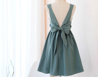 Earthy sage green dress Green bridesmaid dresses backless party prom cocktail short dress sage wedding guest dress bow back dress summer