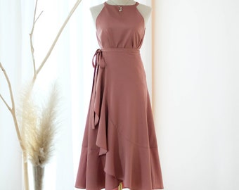 Rosewood dress English rose pink bridesmaid dresses wrap dress party prom cocktail dress wedding guest dress evening gown