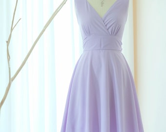 Lilac dress Vintage lilac bridesmaid dress Cross V Neck party dress Tea dress Spring summer lilac purple dress Short dress