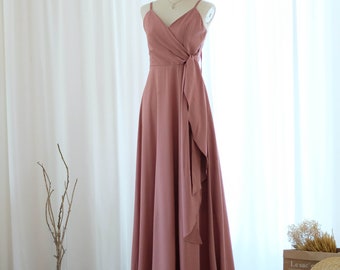 English rose pink Bridesmaid dress Long dress Sleeveless V neck Maxi dress Wedding guest dress Women Cocktail Prom Party dress