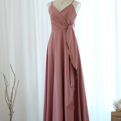 English rose pink Bridesmaid dress , Long dress , Sleeveless , V neck Maxi dress , Wedding guest dress , Women Cocktail , Prom , Party dress