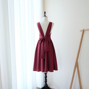 Red burgundy midi bridesmaid dress Scoop neck backless party dress Prom cocktail wedding guest dress Red midi dress