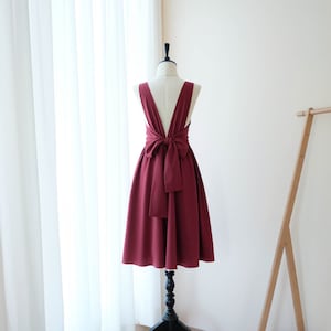 Red Burgundy Midi Dress: Backless Bow, Party Cocktail Wedding Guest Dress