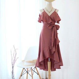 Rosewood Bridesmaid Dresses Dark English Rose Pink Wrap Dress