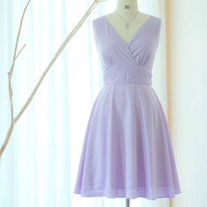 Lilac dress Vintage lilac bridesmaid dress Cross V Neck party dress Tea dress Spring summer lilac purple dress Short dress image 1