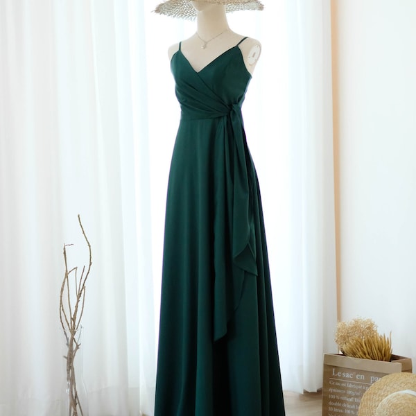 Robe verte Robe de demoiselle d'honneur vert forêt Longueur ras du sol Robe de soirée Robe de cocktail de bal Robe d'invité de mariage Robe de soirée