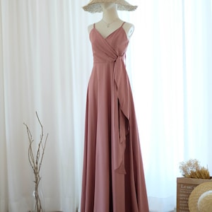 English rose pink Bridesmaid dress Long dress Sleeveless V neck Maxi dress Wedding guest dress Women Cocktail Prom Party dress