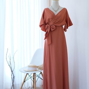 Copper bridesmaid dresses Copper party wrap dress short sleeve cocktail dress floor length Prom dress Wedding guest dress