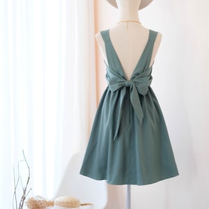 Earthy sage green backless bridesmaid dress , short party dress , wedding guest dress , cocktail party dress , summer dress