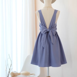 Grayish blue dress, Short bridesmaid dress, Backless dress, Party dress, Wedding guest dress, Bow dress, Summer dress, Blue dress, 50 colors