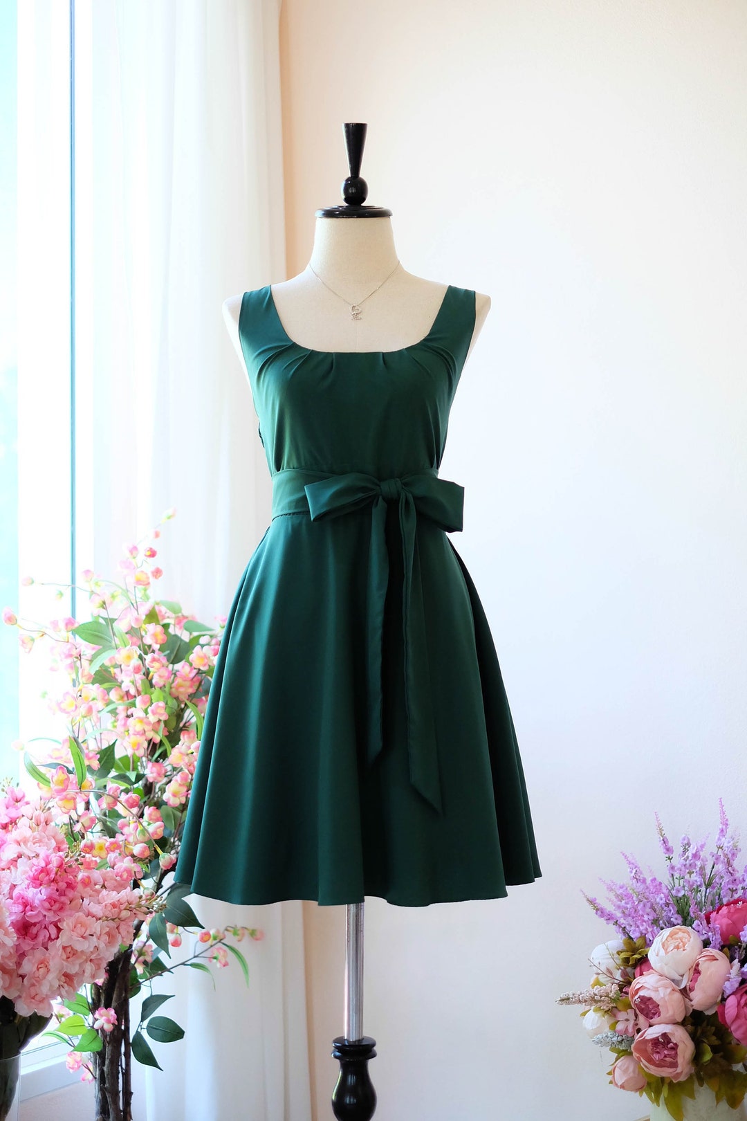 Forest Green Bridesmaid Dress Scoop Neck V Neck Party Vintage - Etsy