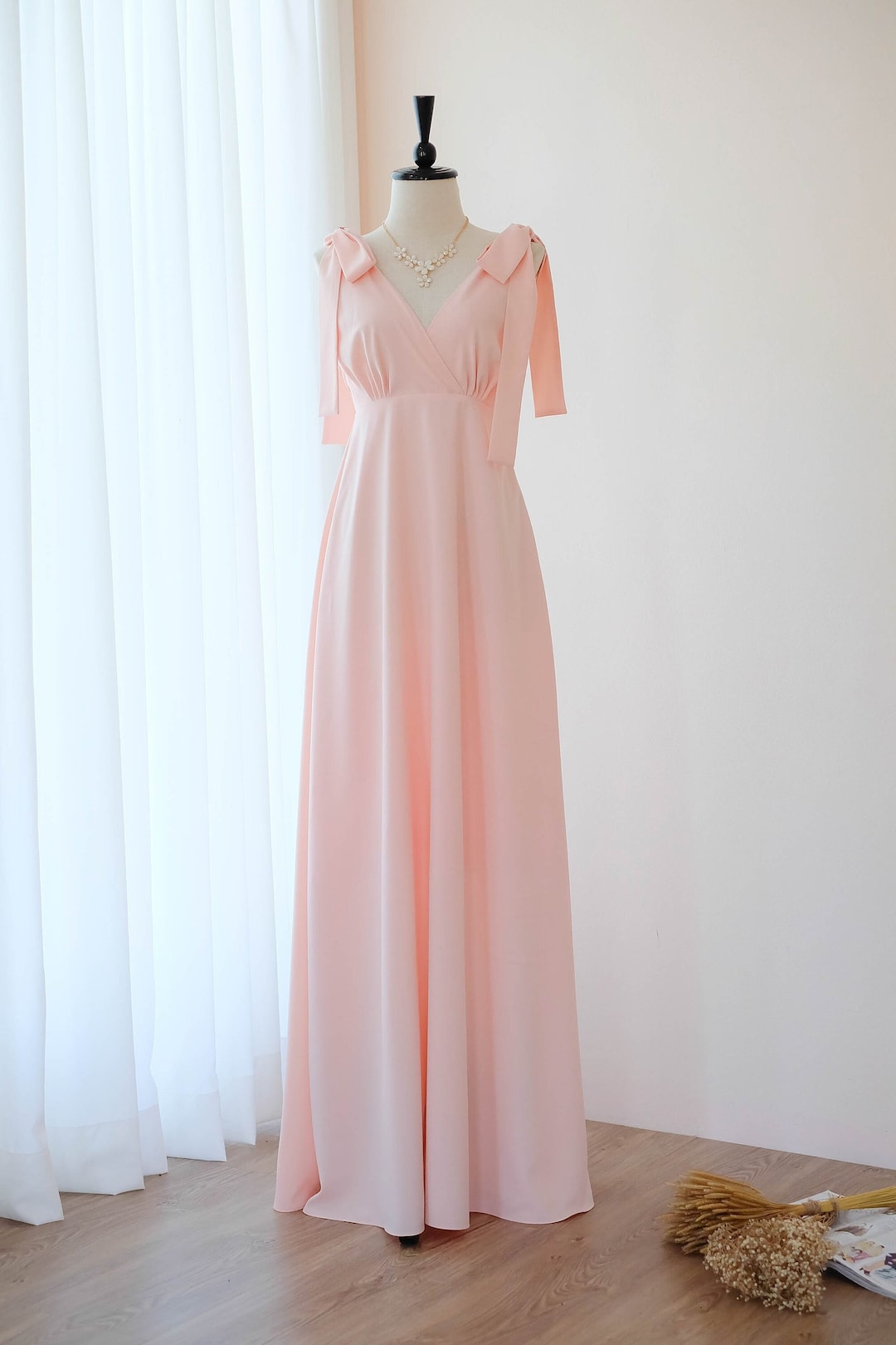 Pink Blush Bridesmaid Dress Pink Maxi Party Dress Simple Wedding Party ...