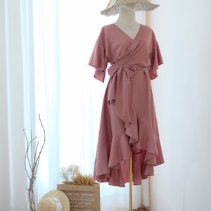 Rosewood dress English rose pink bridesmaid dresses midi wrap dress prom party cocktail dress wedding guest dress Terracotta dress