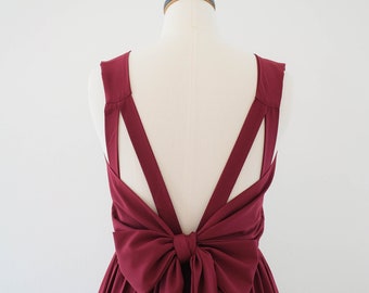 Red burgundy dress Backless bridesmaid dresses prom party cocktail short dress Bow back wedding guest dress summer red dress