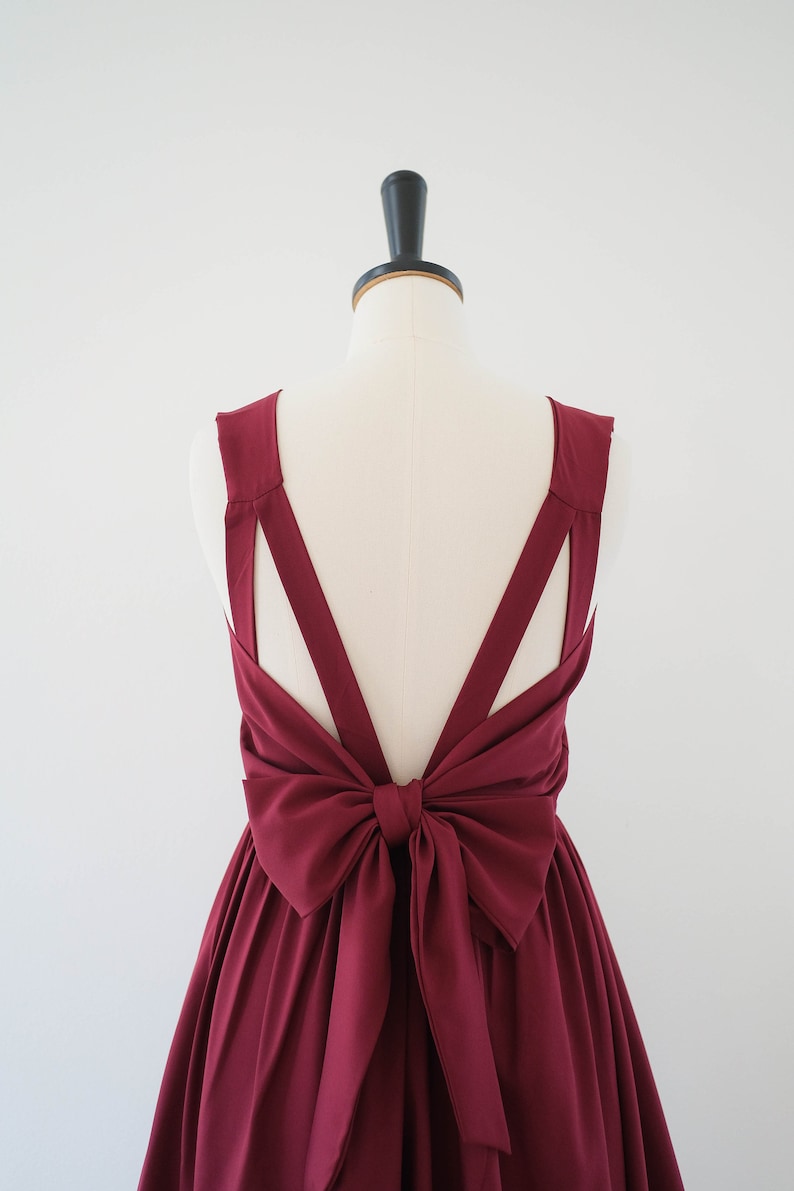 Red burgundy dress Backless bridesmaid dresses prom party cocktail short dress Bow back wedding guest dress summer red dress image 1