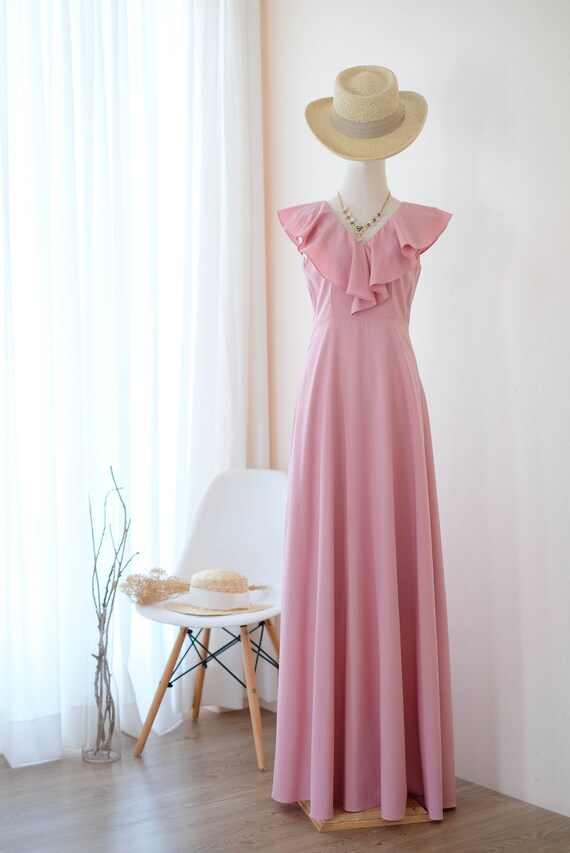 Dusty Pink Nude Bridesmaid Dress, Wedding Guest Dress Maxi, Pink Prarie Dress, Vintage Cottage Simple Party Dres - Etsy Dusty Pink Nude Bridesmaid Dress, Wedding Guest Dress Maxi, Pink Prarie Dress, Vintage Cottage Simple Party Dres - Etsy
