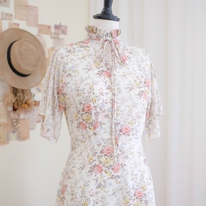 Pale Yellow Floral Chiffon Maxi Dress: Vintage Inspired Bridesmaid Gown