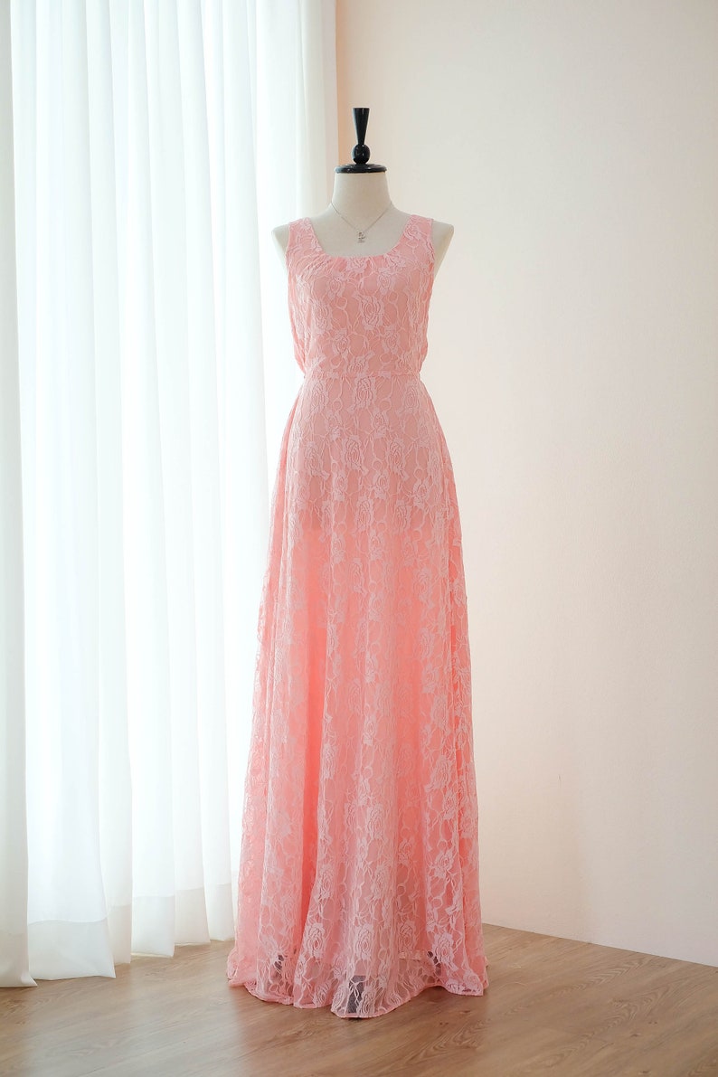 Pink dress Lace pink Long Bridesmaid dress Wedding Dress Long Prom dress Party dress Cocktail dress Maxi dress Evening Gown