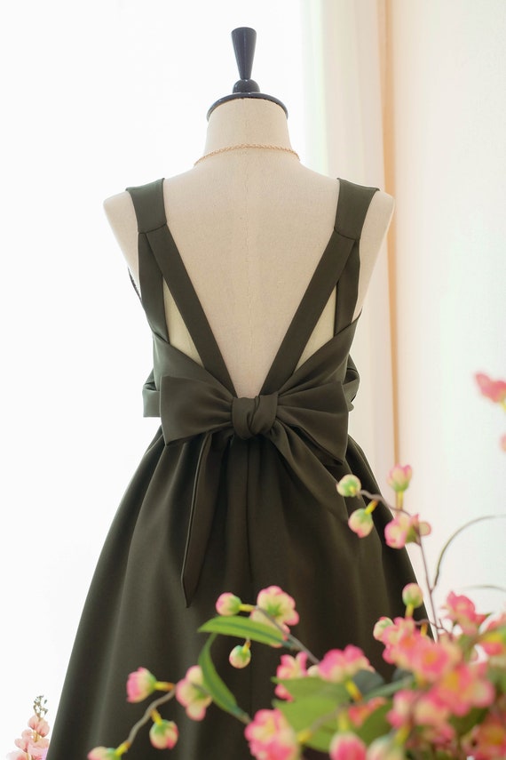 Dark Seaweed Green Dress Green Bridesmaid Dress Wedding Prom Etsy