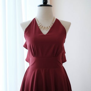 Wine Burgundy Bridesmaid dresses Halter backless party prom cocktail dress Wedding guest wine midi dress vintage inspired dress image 2