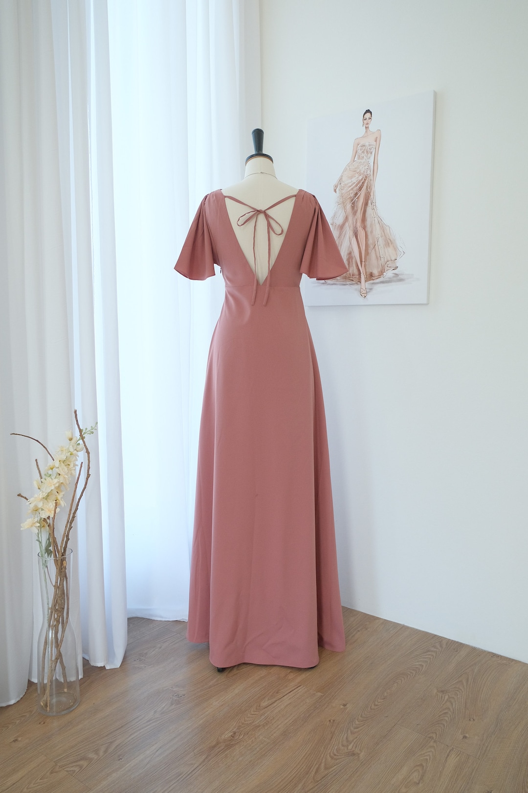 Buy English Rose Pink Bridesmaid Dress Backless Formal Gown