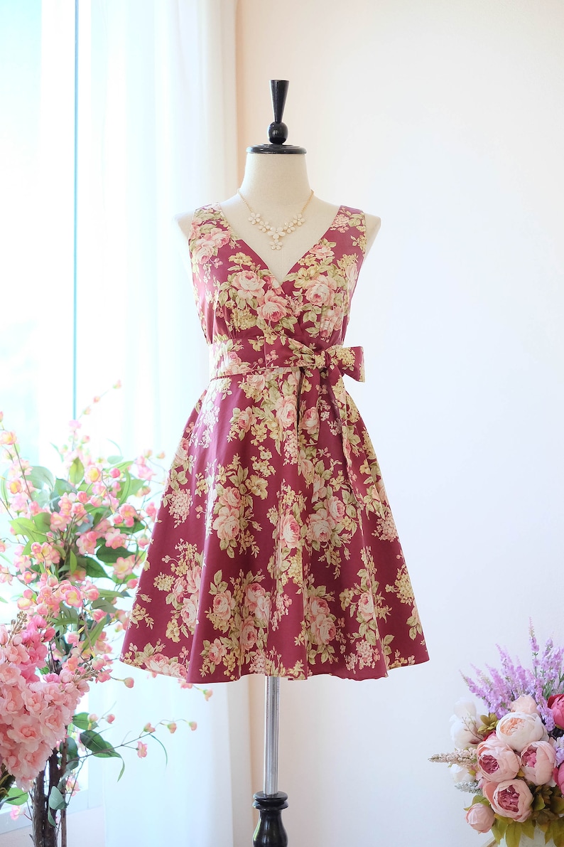 dark red floral dress