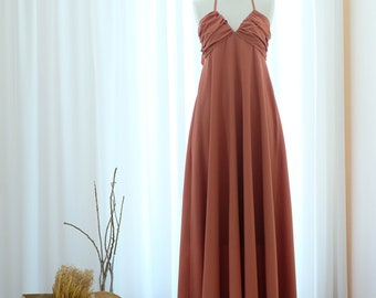 Copper maxi dress Halter bridesmaid dress Backless long cocktail dress Rustic orange Beach Tropical wedding guest dress orange dress