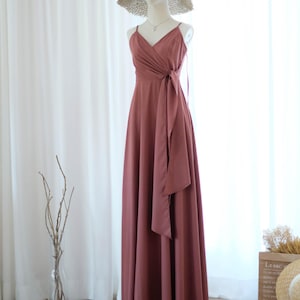 Dark Rose Pink Maxi Dress: Sleeveless V-Neck Bridesmaid Gown