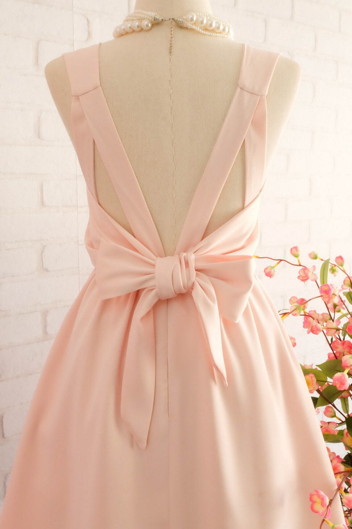 Pink blush bridesmaid dress Satin backless pink prom dress Etsy