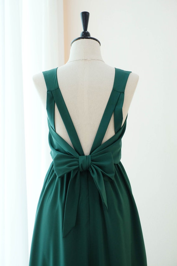 Forest Green Dress , Backless Bridesmaid Dress , Dark Green Wedding Guest  Dress , Maxi Party Cocktail Dress , Bow Back - Etsy New Zealand